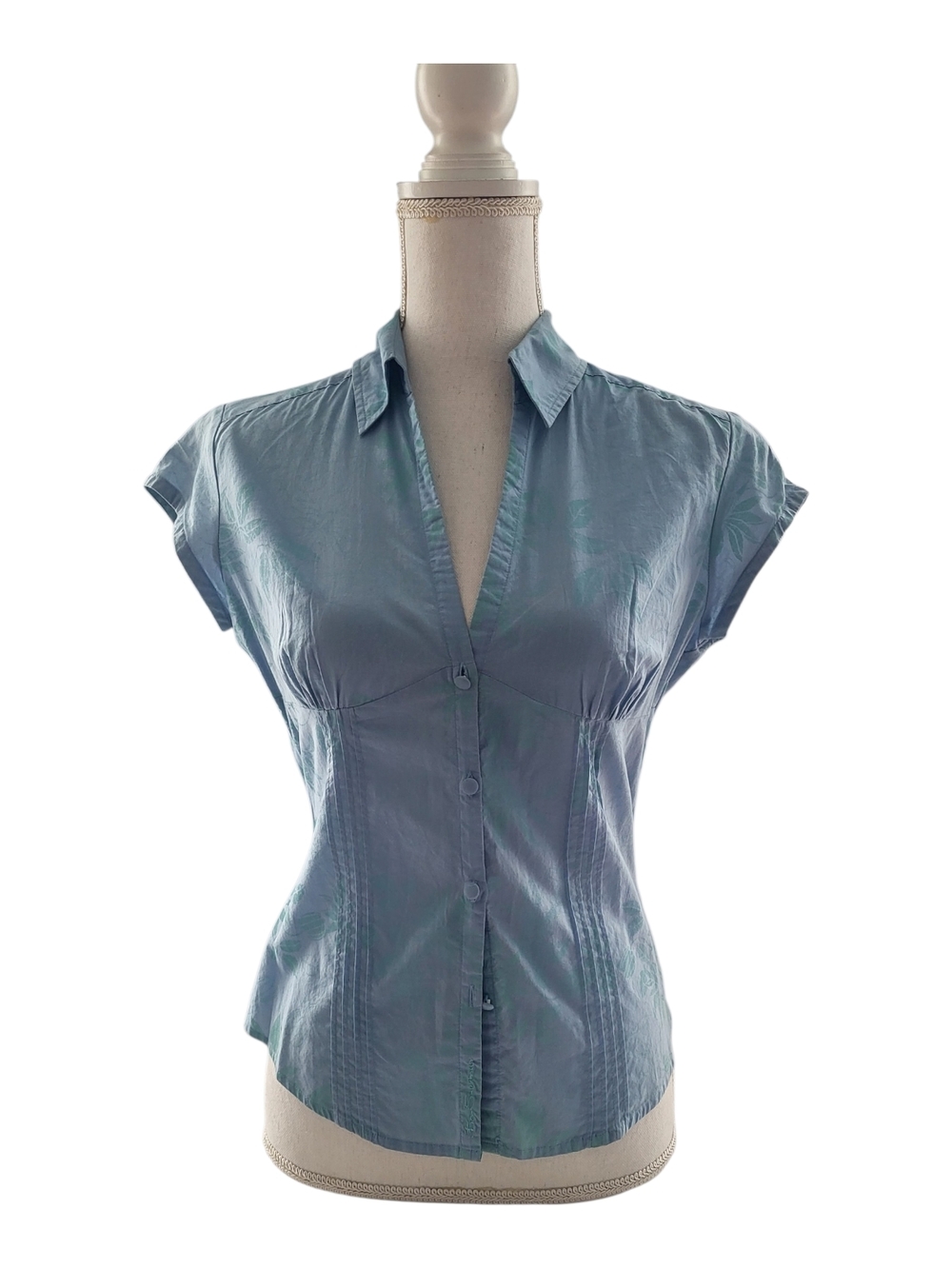 Ben Sherman Light Blue Cap Sleeve Button-Front Shirt